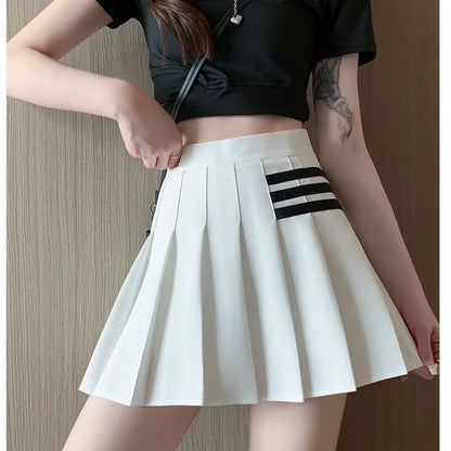 Women's Skirt With Shorts Summer Black Pleated Skirt For Girls Brown A Line High Waist Y2k Mini saias Spring Korea Style Clothes