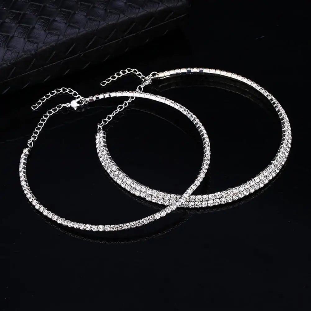 Women Necklace Shiny Rhinestone Multi Layers Adjustable Luxury Stainless  Bride Wedding Neck Jewelry