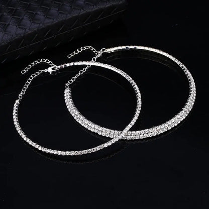 Women Necklace Shiny Rhinestone Multi Layers Adjustable Luxury Stainless  Bride Wedding Neck Jewelry