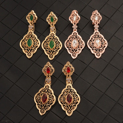 Neovisson Fashion Golden Earrings Hollow Flower Drop Earrings Bridal Jewelry Earrings With Rhinestone Women Earrings Gift