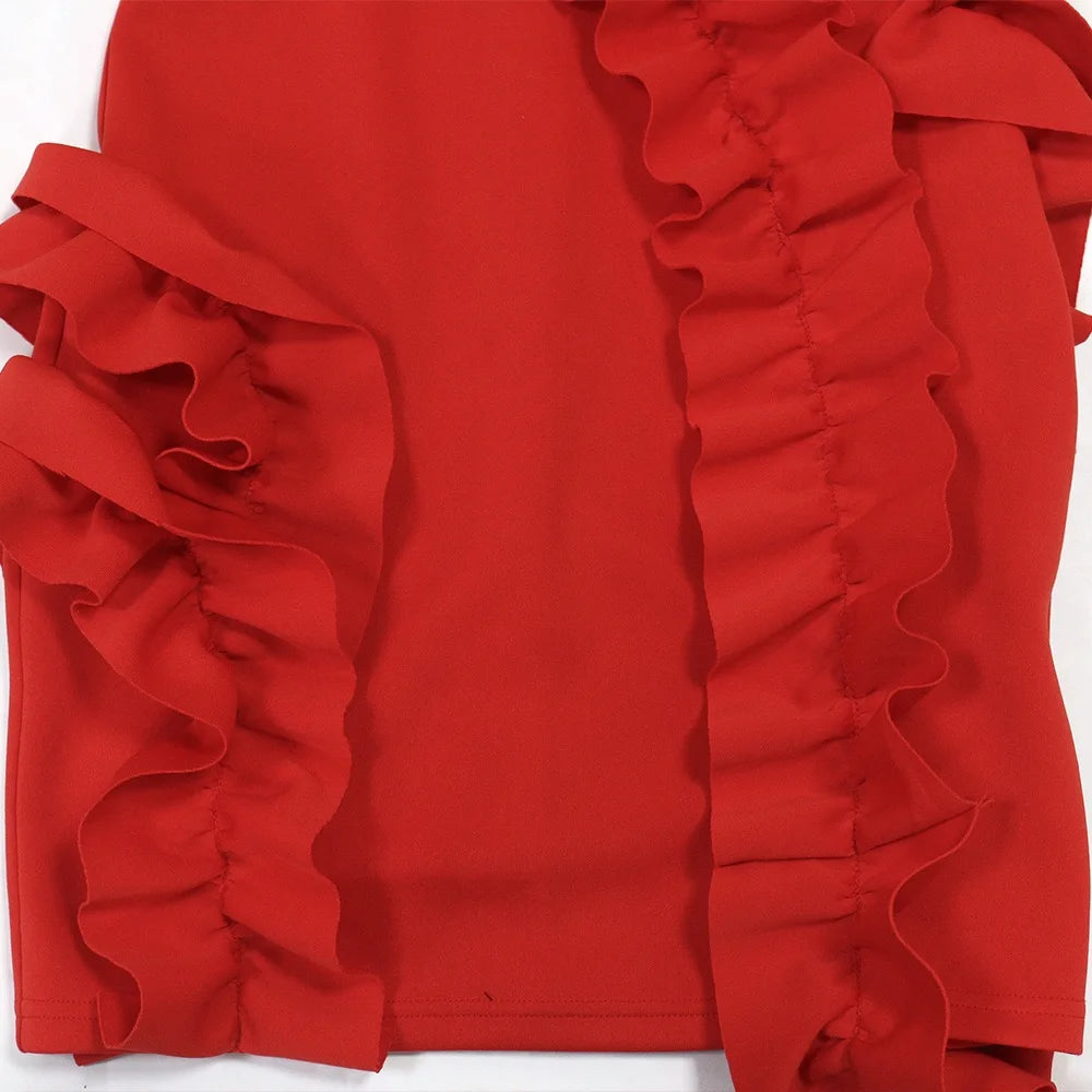 Sexy Dresses for Woman 2025 New Summer Red One Shoulder Ruffles Sheath Mini Length Elegant Ladies Evening Night Birthday Dress