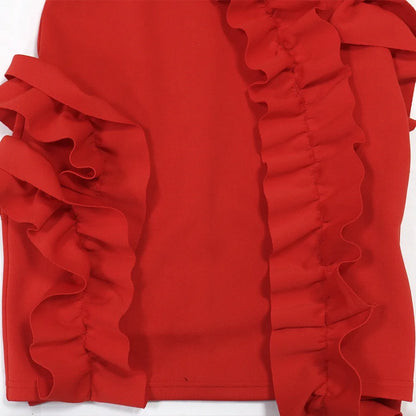 Sexy Dresses for Woman 2025 New Summer Red One Shoulder Ruffles Sheath Mini Length Elegant Ladies Evening Night Birthday Dress