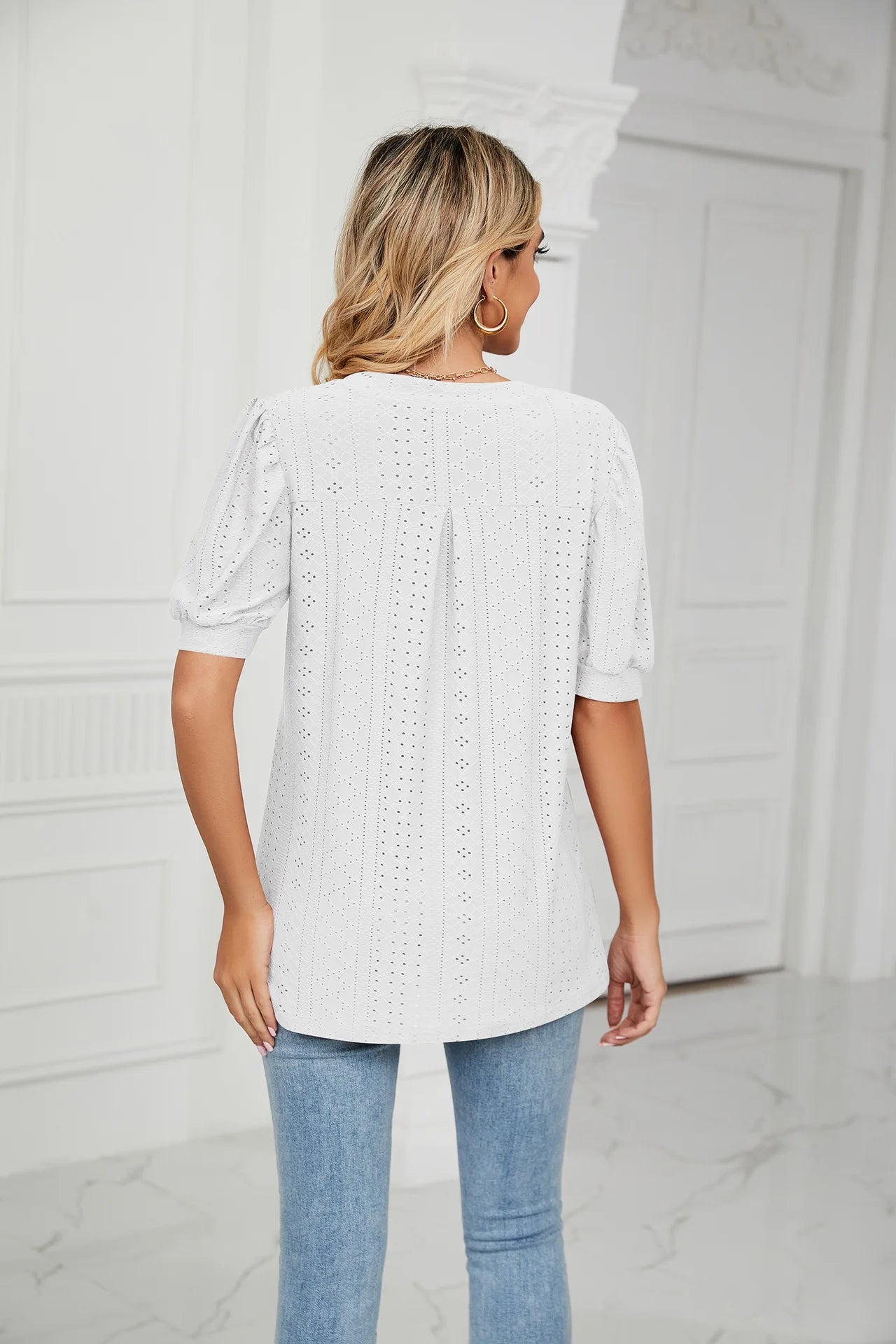 Womens Tops V Neck Ruffle Sleeve Blouses Short Sleeve Casual Tops T-Shirts for Women Autumn Winter