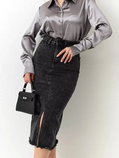 Denim Skirt Woman Streetwear Long Slim Skirts For Women Asymmetric High Quality Skirt Woman 2024 Trend High Waist Long Skirts