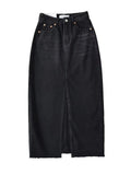 MiuKoMiYa Long Denim Skirts For Women Maxi Spring 2025 Black Front Slit Jean Skirts Womens Long Streetwear Blue Skirt Denim Maxi