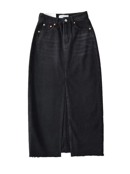 MiuKoMiYa Long Denim Skirts For Women Maxi Spring 2025 Black Front Slit Jean Skirts Womens Long Streetwear Blue Skirt Denim Maxi