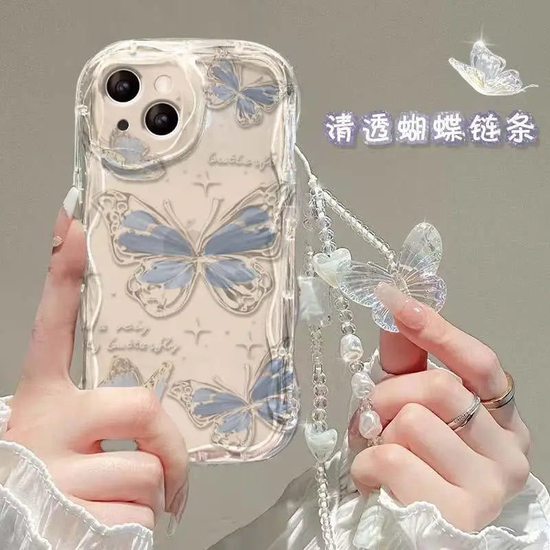 Fashion Butterfly Hand Chain Phone Case For Realme C67 C63 C53 C65 C11 C33 C31 C35 C55 C21Y C20 C21 C12 C15 C25 C30 GT6 Cover