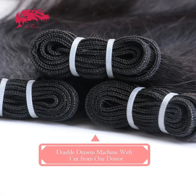 Ali Queen Double Drawn Hair Bundles Straight Human Hair Bundles Virgin Hair Weave For Women Indian 100% Human Hair Extensions