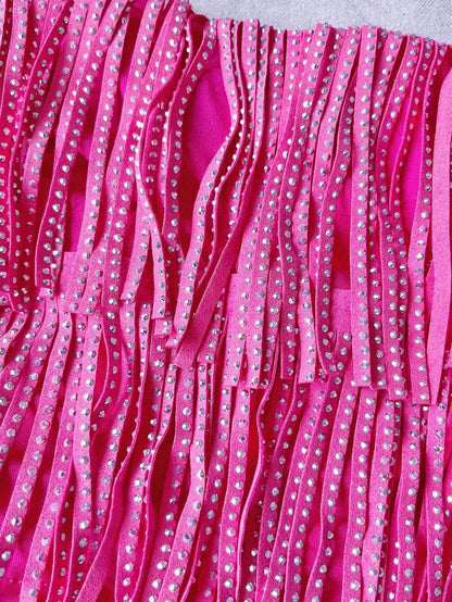 Women Skirt Fashion 2025 New Autumn High Waist Belt Multi Layer Short  Heavy Drilling Rhinestones Fringed Skirt with Cake A Line