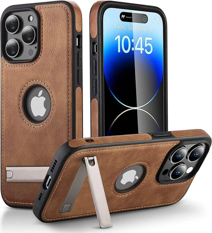 Leather Kickstand Phone Cases for iPhone 15 13 Pro Max 14 Plus 12 11 Mobile Case Shockproof Flexible Soft Grip Luxury Back Cover