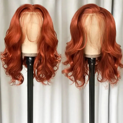 Ginger Orange 13*4 Lace Front Wigs Dark Orange Body Wave Synthetic Lace Front Wig for Women Pre Plucked Hairline Wig 14 Inch