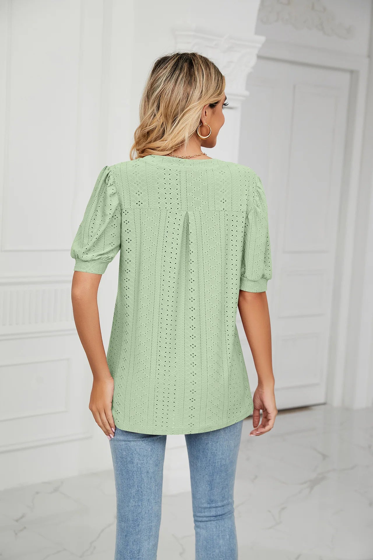 Womens Tops V Neck Ruffle Sleeve Blouses Short Sleeve Casual Tops T-Shirts for Women Autumn Winter