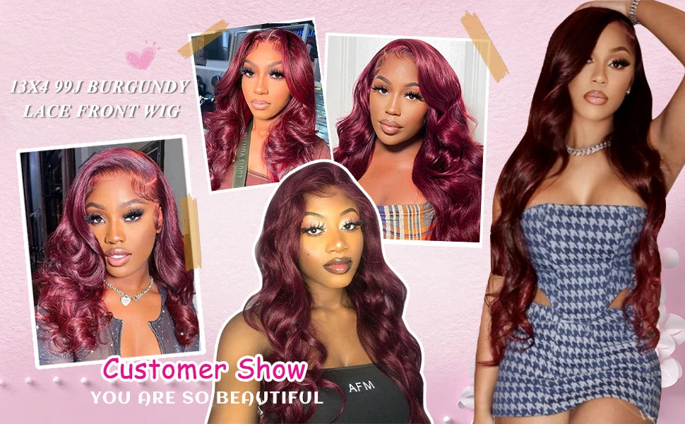 FABA Glueless Wigs Human Hair 7x5 Wear and Go Glueless Wig Pre Plucked  with Natural Hairline Burgundy Body Wave Wigs For Women