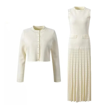 Women's summer dress with round neck and short sleeves with pearl decoration elegant party dress women's dresses trend 2025