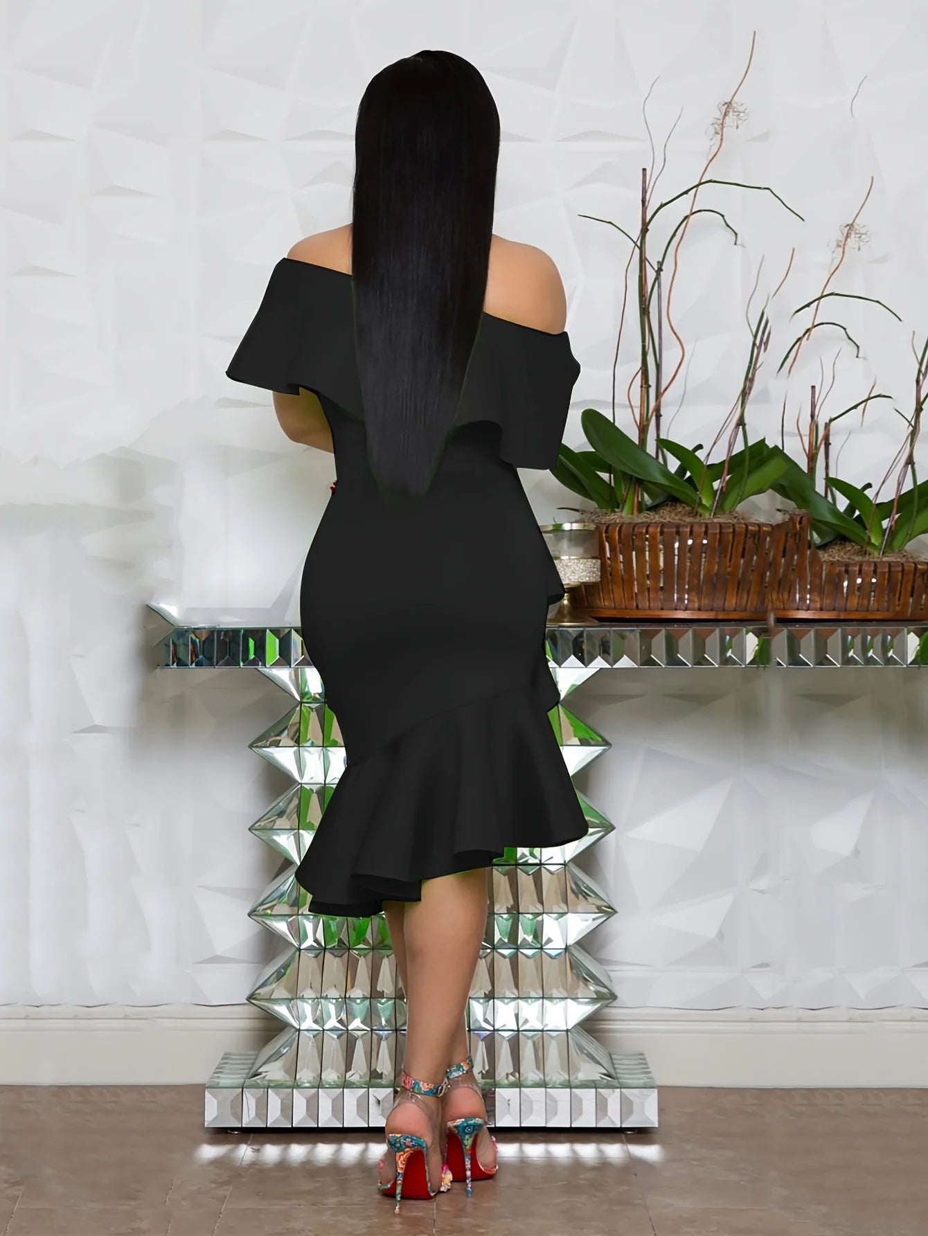 Dresses for Women Novelty Wedding Dress Off Back Shoulder Midi Ruffles Zipper Cocktail Elegant Prom Dresses