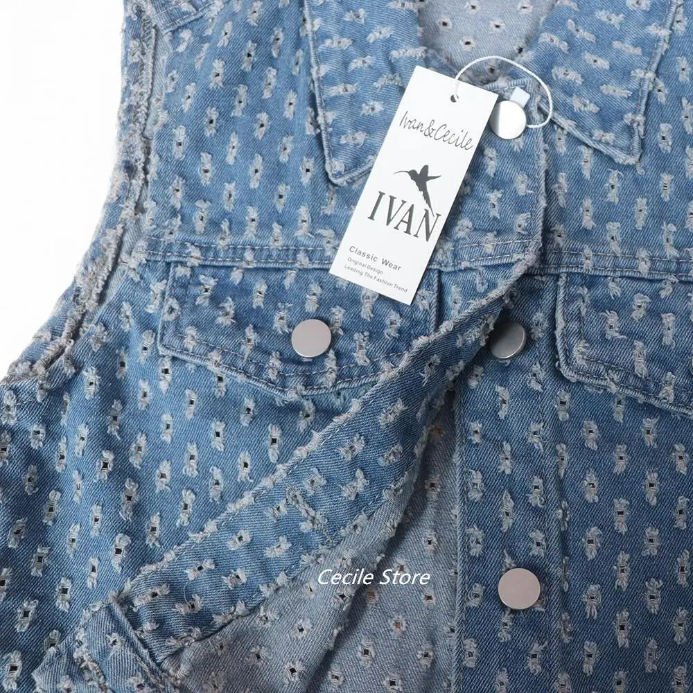 New African girly jeans ripped jeans womens three-piece denim jacket women slit wide leg slit trousers jeans uomo