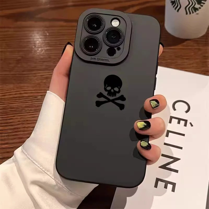 Black Skull Phone Case For iPhone 15 Cases iPhone 14 13 12 11 Pro Max Mini XS Max XR X 7 8 Plus SE2022 Matte Soft Silicone Cover