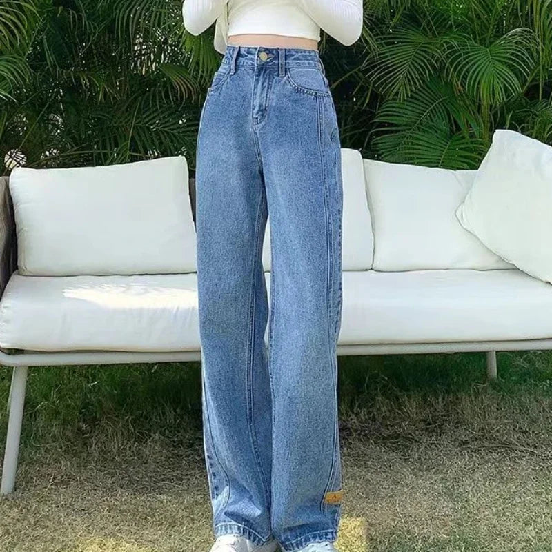 Denim Pants Woman High Waist Shot Straight Leg Trousers Jeans for Women with Pockets Office Retro Fashion Casual Luxury Designer