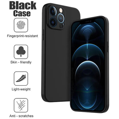 Shockproof Black Phone Case For iPhone 16 15 Pro Fundas For iphone 11 12 13 14 Pro Max 15 Plus Camera Protection Back Cover Case