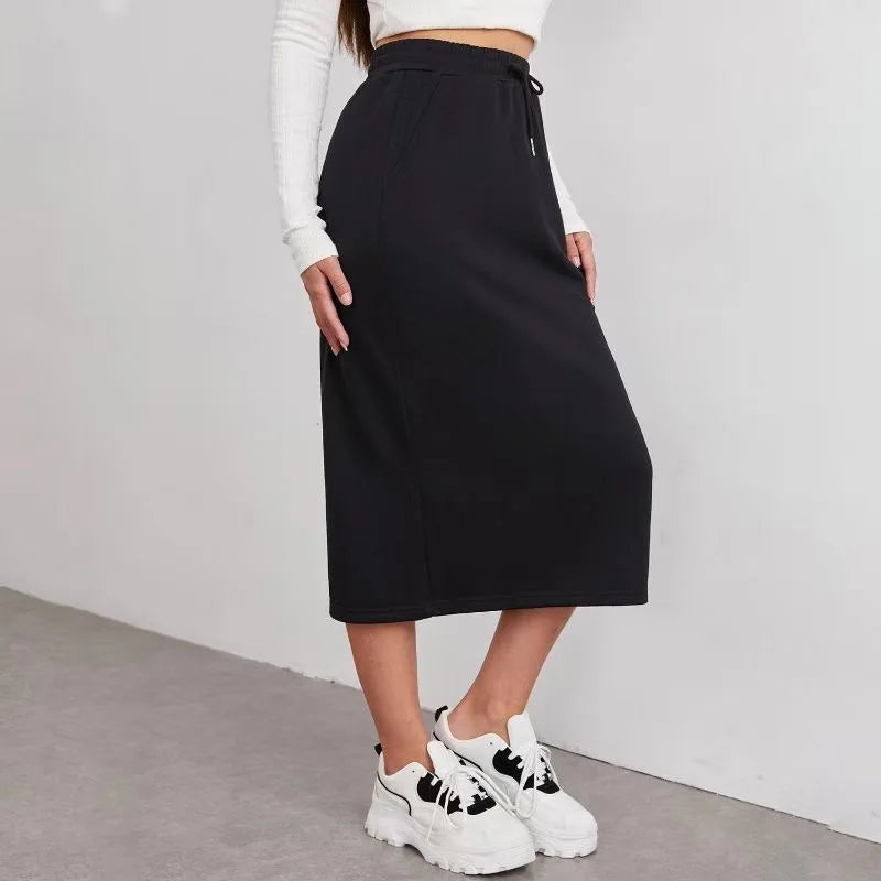 Satin Skirts for Women Korean Style Champagne Office High Waist A-line Skort Fashion Elegant Solid Long Pencil Skirt Silk Like