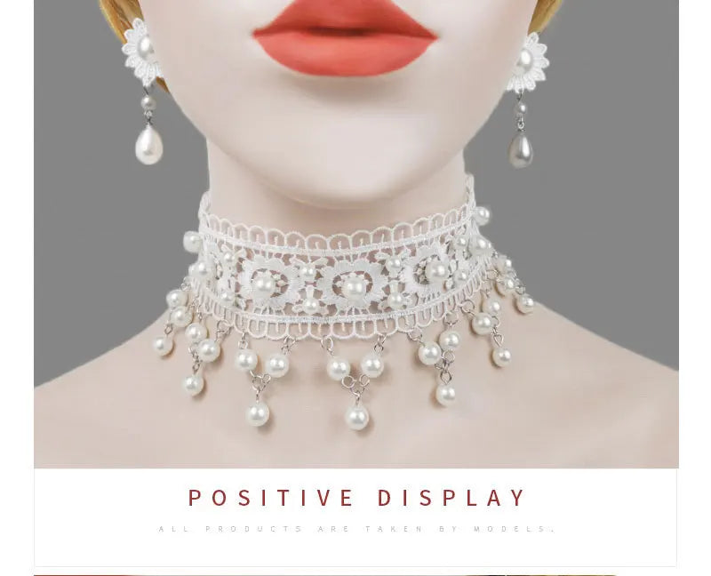 White Necklace Pearl Lace Women Fashion Necklace Earrings lolita Accessories