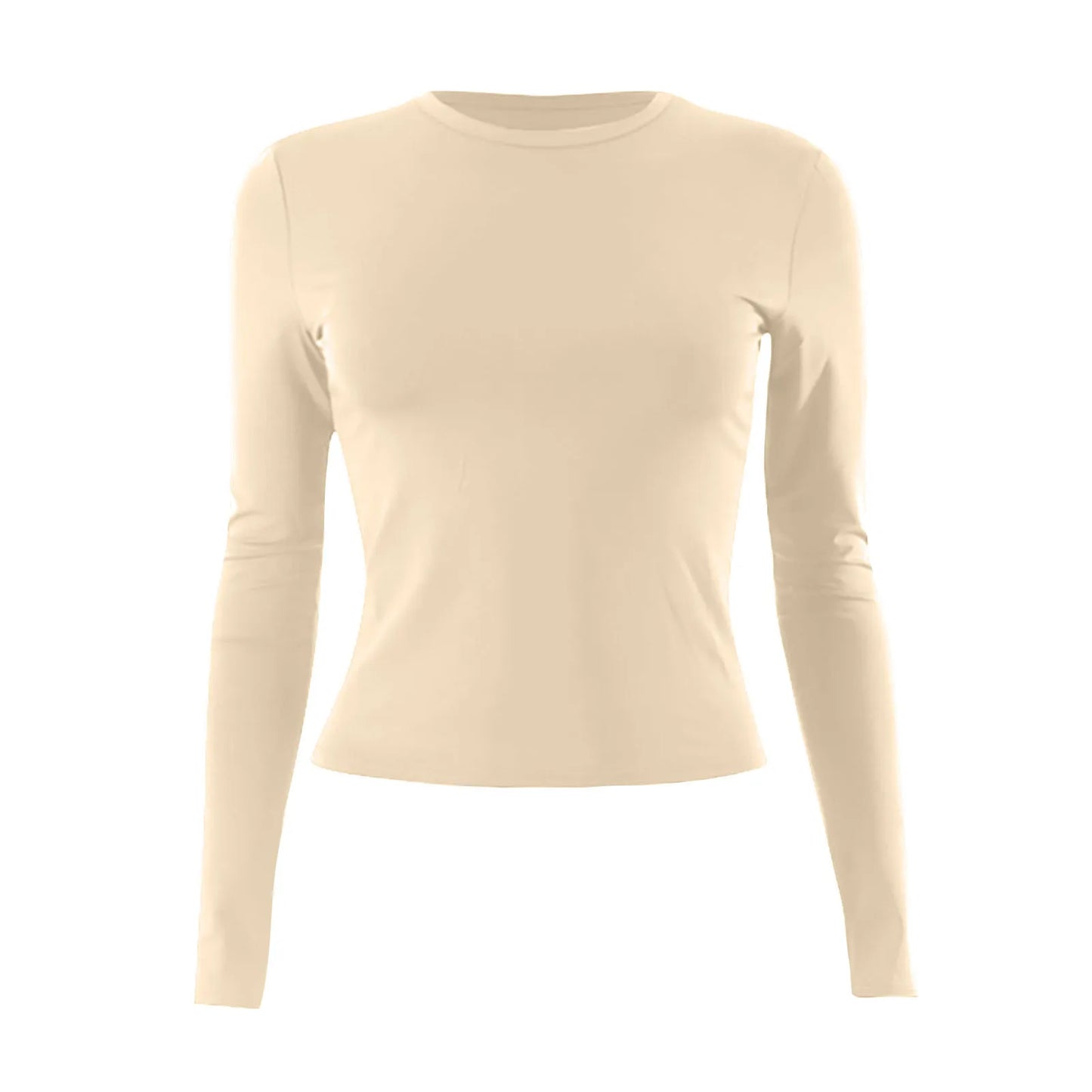 Women's Fashion Solid Colour Round Neck Long Sleeve T-Shirt Top Tops for Women Womens Tops and Blouses Trendy Womens Summer Tops
