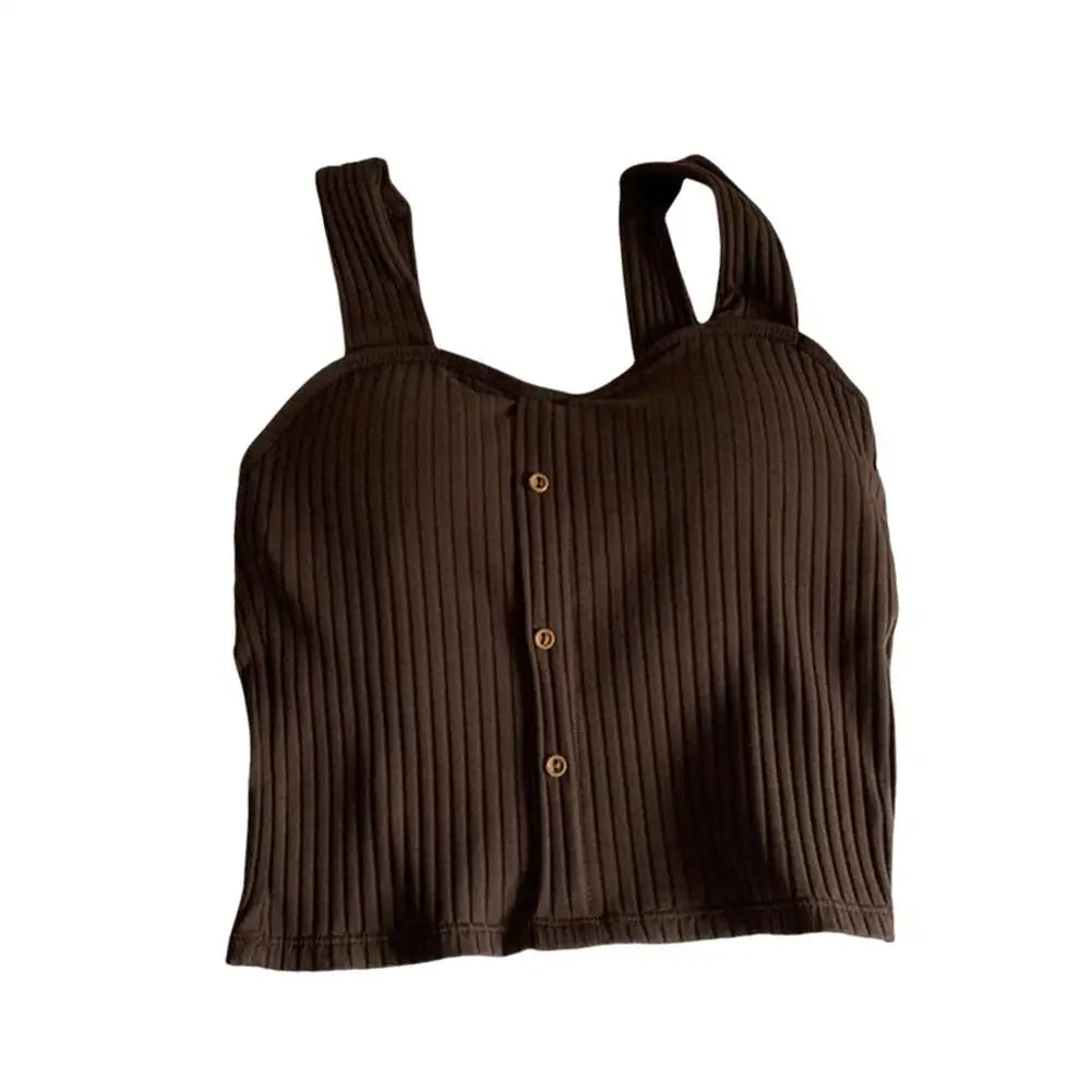 Woman's Top With Built In Bra Button Padded Bra Lady's Top Strap Vest Tank Top Summer Girls Cute Women Casual Female Camisole