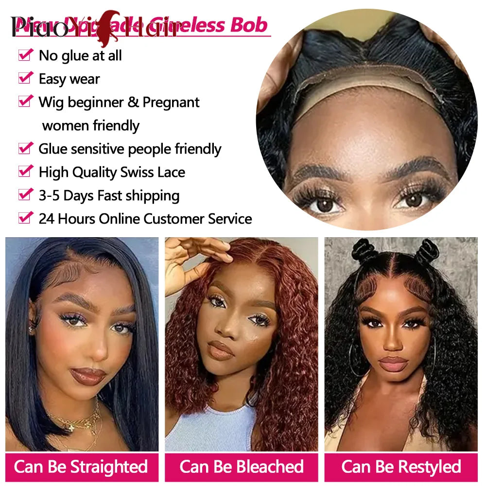 Glueless Wig Human Hair Water Wave Bob Wig Human Hair 14Inch Ready to Wear Curly Wave Wigs 200% Density 4X4 Lace Bob Top Quality