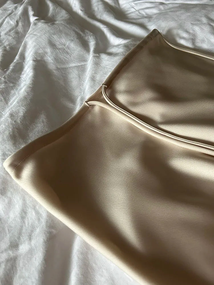 Long Black Satin Skirts Women For Work Summer Autumn Straight Brown Skirt Long Belt Coffee Formal Silk Maxi Skirt For Ladies