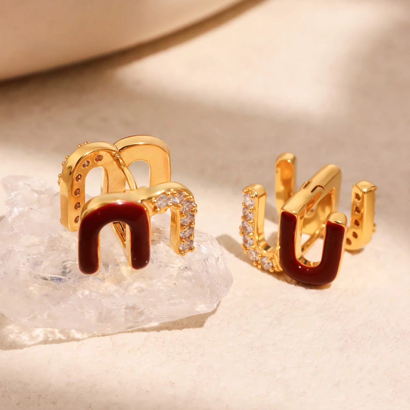 Wine Red Enamel Earrings For Women Copper Gold Plated Trendy Female Ear Studs Girls Charming Jewelry