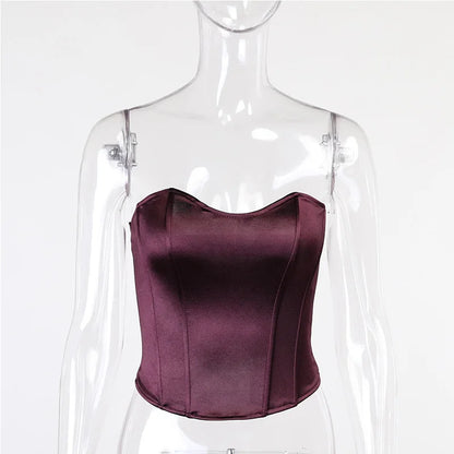 Sexy Women Tube Tops Solid Sleeveless Slim Skinny Corset Cropped Top 2024 Summer Casual Elegant Female Strapless Vest