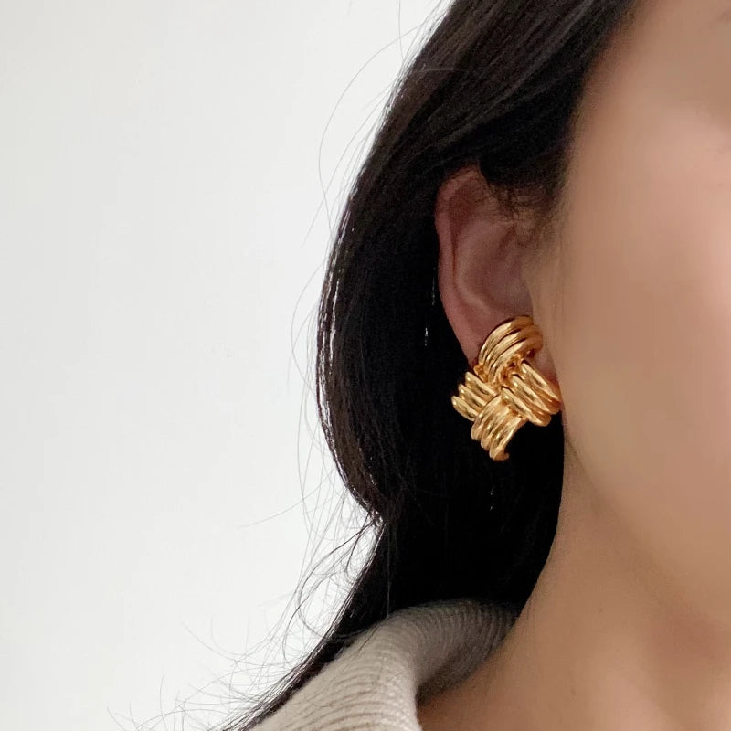 Europe 18K Gold Plated Brass Geometric Line Earrings Woman Luxury Jewelry Fashion Party Trend