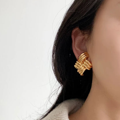 Europe 18K Gold Plated Brass Geometric Line Earrings Woman Luxury Jewelry Fashion Party Trend