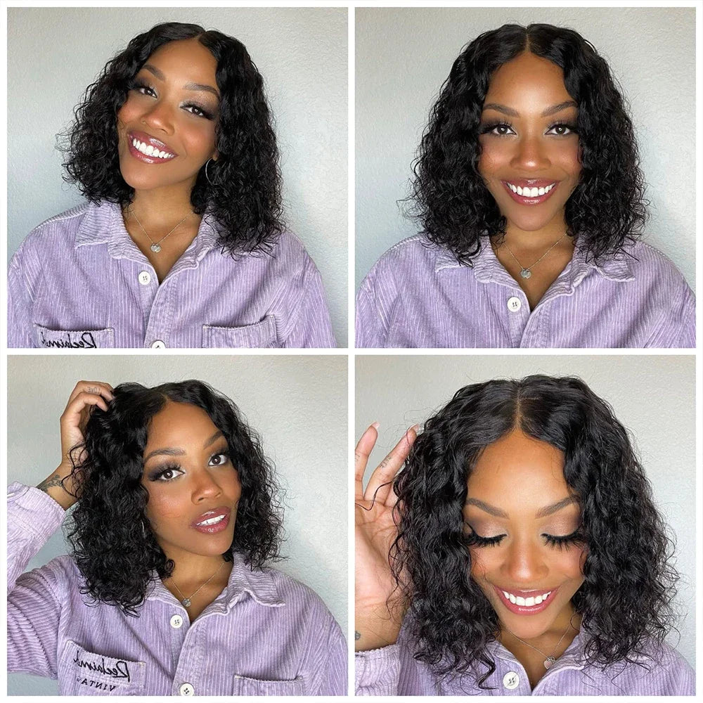 Glueless wigs Wear & Go 100% Human Wigs Water Wave Ready To Wear Short Bob Lace Frontal Brazilian Wig DEEP Curly For Woman Sale