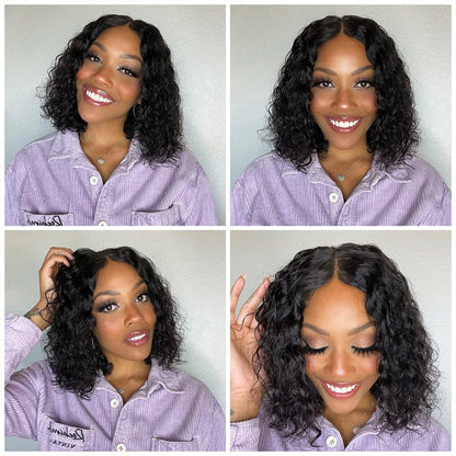 Glueless wigs Wear & Go 100% Human Wigs Water Wave Ready To Wear Short Bob Lace Frontal Brazilian Wig DEEP Curly For Woman Sale