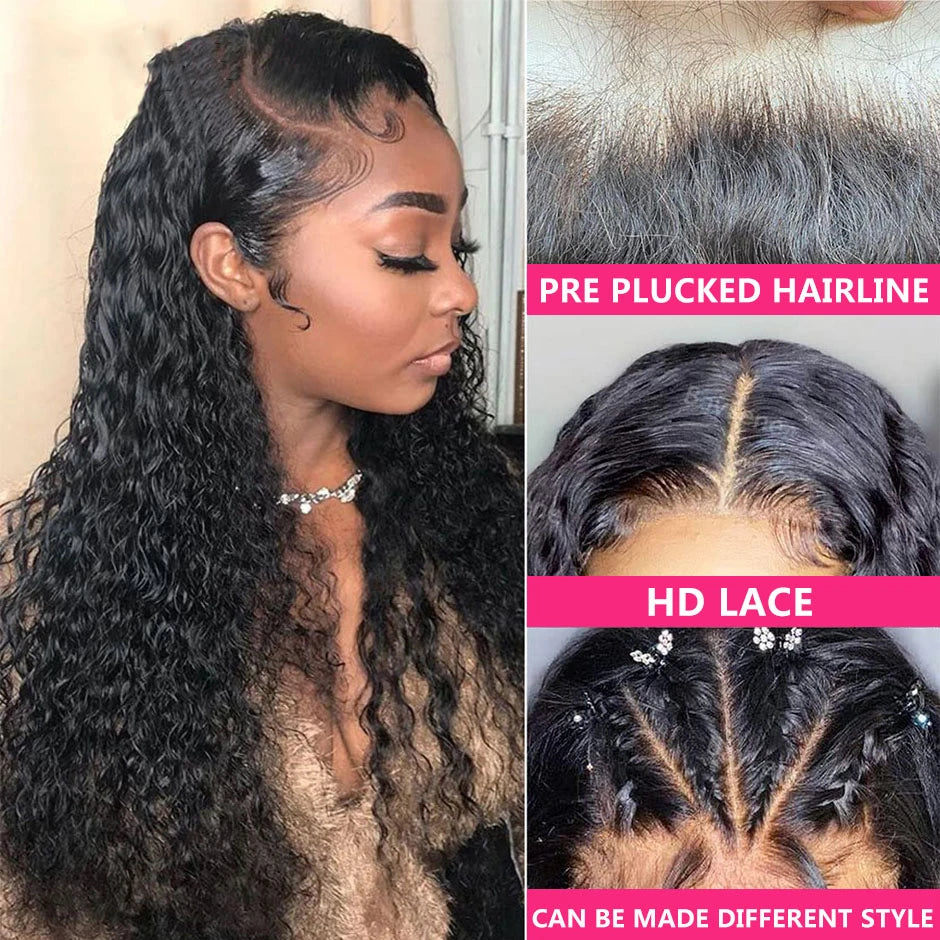 YAWAWE Hair Water Wave 13x6 HD Lace Frontal Wigs Brazilian Wigs 100% Human Hair For Women Deep Curly Wigs preplucked Precut