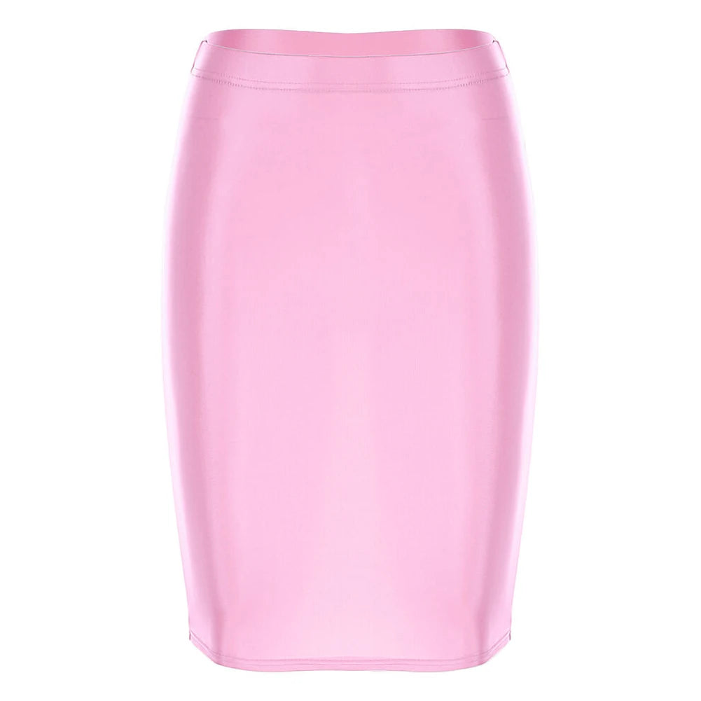 Mini Skirts Skirt For Women Autumn Bodycon Clubwear Glossy Shiny Stretchy Summer Tight Fitting High Waist Knee-length