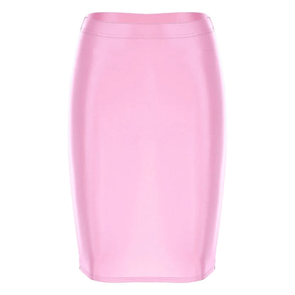 Mini Skirts Skirt For Women Autumn Bodycon Clubwear Glossy Shiny Stretchy Summer Tight Fitting High Waist Knee-length