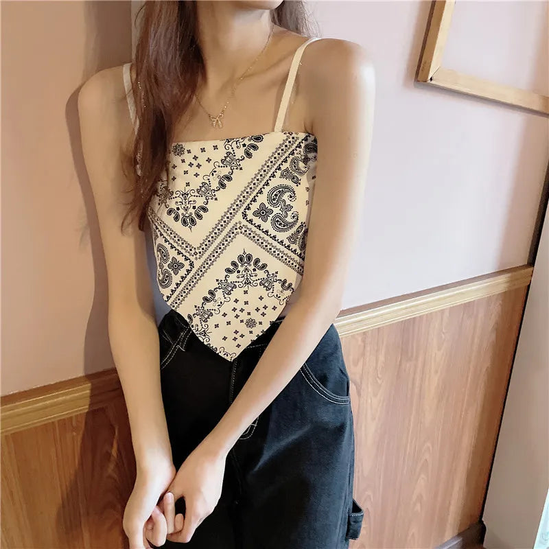 Woman Sexy Floral Tank Tops Women Corset Femme New Style Tanks Crop Camisole Fashion Knit Camis High Street Irregularity Vest