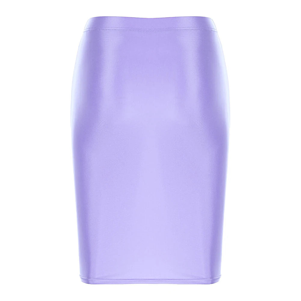 Mini Skirts Skirt For Women Autumn Bodycon Clubwear Glossy Shiny Stretchy Summer Tight Fitting High Waist Knee-length