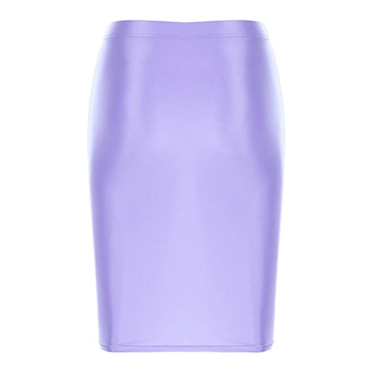 Mini Skirts Skirt For Women Autumn Bodycon Clubwear Glossy Shiny Stretchy Summer Tight Fitting High Waist Knee-length