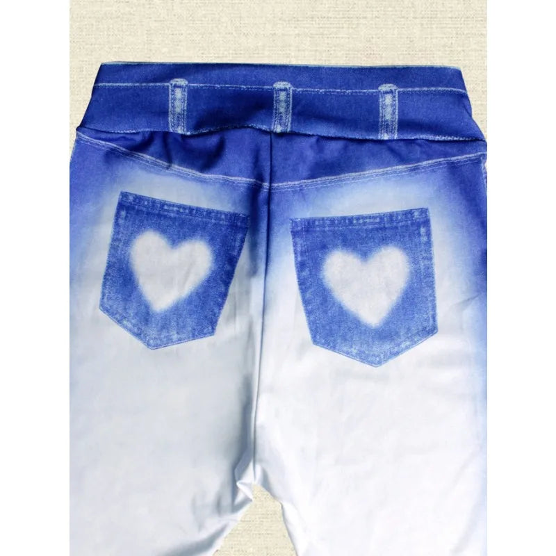 Women Love Fake Pocket Print Leggings High Waist Stretchy Jean Legging Fashion Casual Pencil Pants Yoga Fitness Slim Leggings