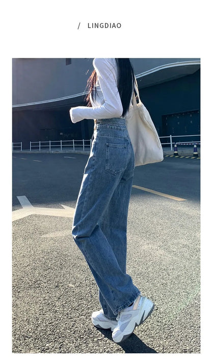 Women's High-Waisted Wide-Leg Jeans, Women's Spring Wear, New Loose Straight-Legged Small Man, Thin and Mopping Long Pants
