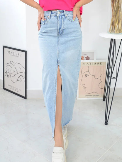 MiuKoMiYa Long Denim Skirts For Women Maxi Spring 2025 Black Front Slit Jean Skirts Womens Long Streetwear Blue Skirt Denim Maxi