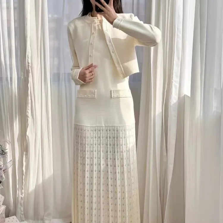 Women's summer dress with round neck and short sleeves with pearl decoration elegant party dress women's dresses trend 2025