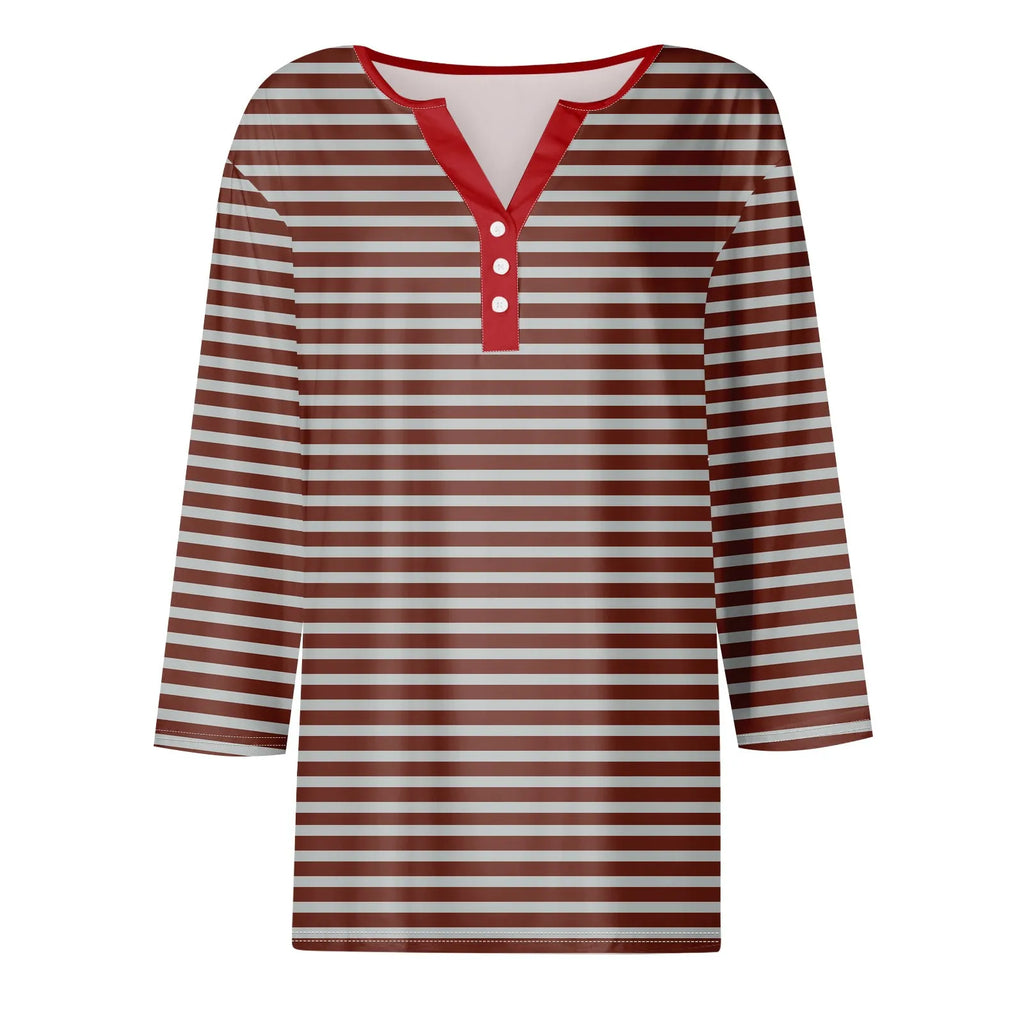 Tops For Women Women'S T Shirt Tee Print Button 3/4 Sleeve Daily Weekend Fashion Basic V Neck Regular Top Ropa De Mujer New