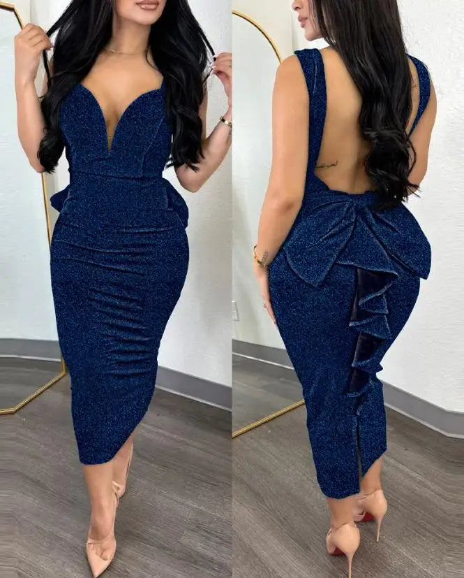Elegant Dresses for Women Sexy Plunge Ruffle Hem Backless Party Dress 2023 Autumn Summer Spring Fashion Casual