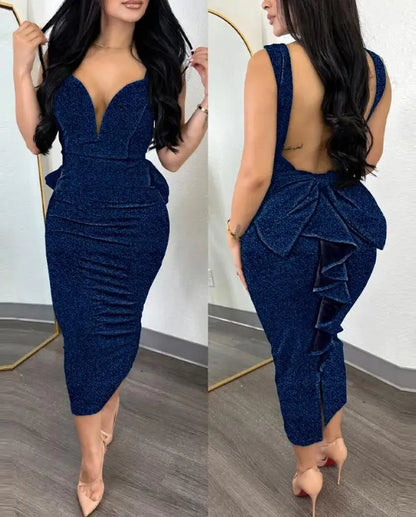 Elegant Dresses for Women Sexy Plunge Ruffle Hem Backless Party Dress 2023 Autumn Summer Spring Fashion Casual