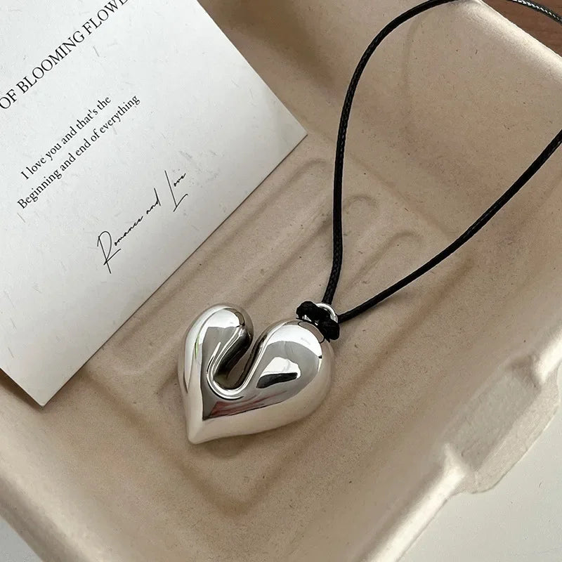 New Heart Pendant Necklaces For Women Vintage 80s Aesthetic Adjustable Pull-out Necklace Fashion Romantic Choker Trendy Jewelry