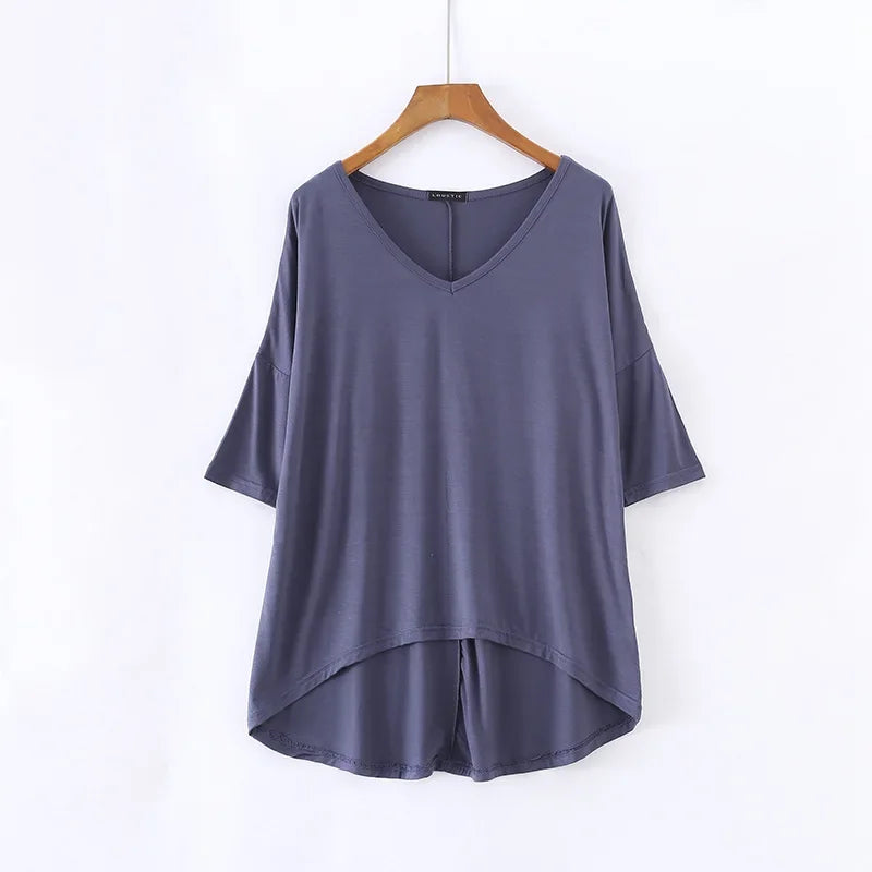 Fashion Tops Tees 2024 Summer T-shirt Women Half-Sleeve Solid Loose Shirt V-neck Oversize Basic Top Shirts for Women Casual